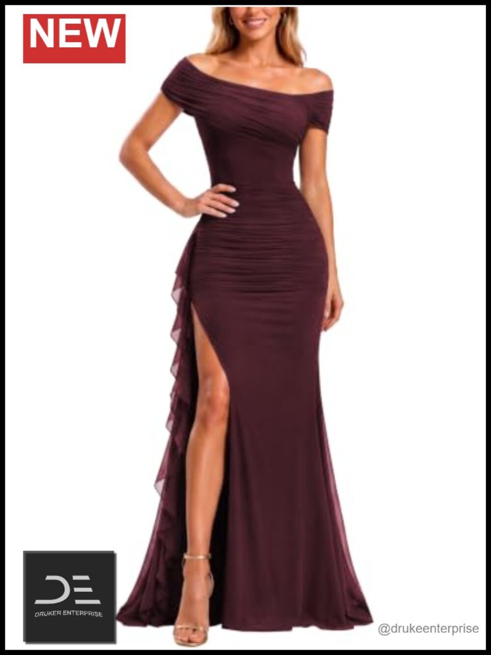 Off Shoulder Mesh Ruched Formal Evening Maxi Dress Sleeveless Mermaid